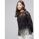 Women's Lace Self Design Short Sleeve Top (Black)