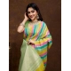 Women's Cotton Blended Printed Saree With Unstitched Blouse 5.5Mtr (Pista)