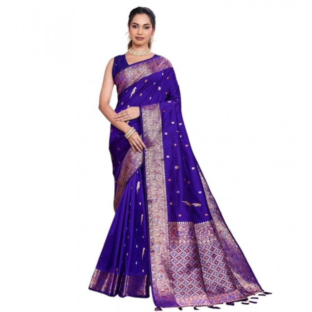 Women's Jacquard Woven Saree With Unstitched Blouse 5.5Mtr (Blue) Women's Jacquard Woven Saree With Unstitched Blouse 5.5Mtr (Blue)