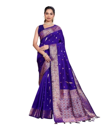 Women's Jacquard Woven Saree With Unstitched Blouse 5.5Mtr (Blue) Women's Jacquard Woven Saree With Unstitched Blouse 5.5Mtr (Blue)