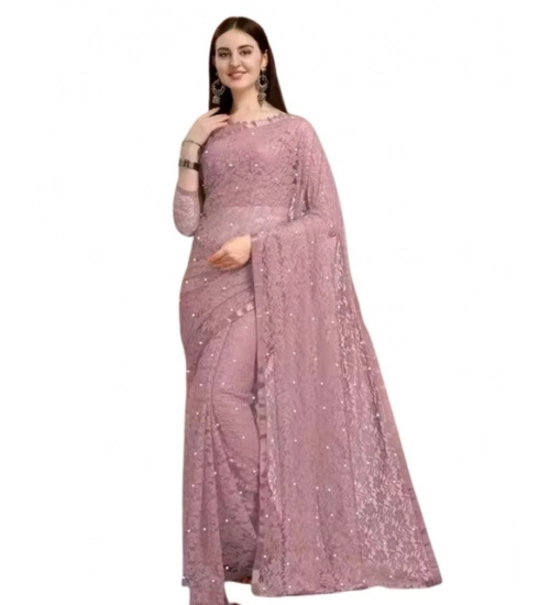 Women's Net Self Design Saree With Unstitched Blouse 5.5Mtr (Light Brown)