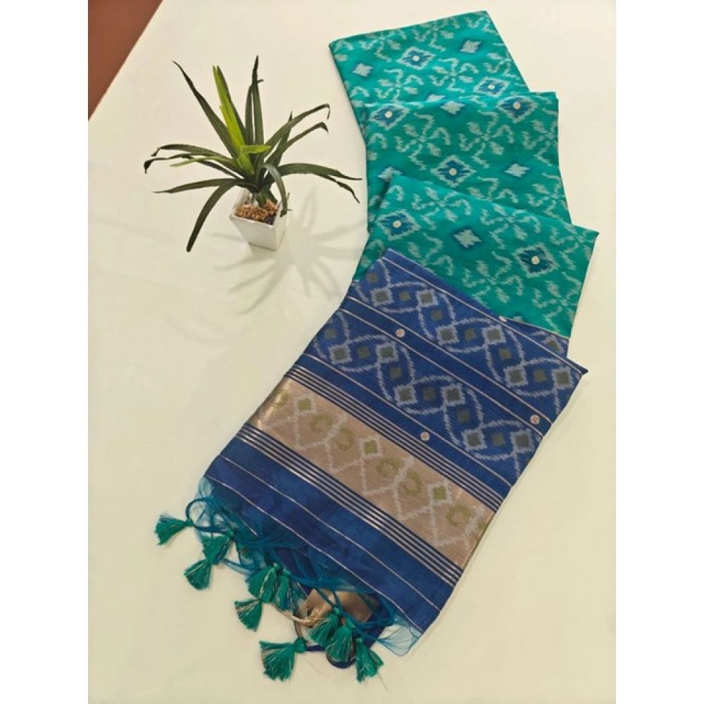 Women's Raw Silk Ikkat Saree With Unstitched Blouse 5.5Mtr (Sky Blue) Women's Raw Silk Ikkat Saree With Unstitched Blouse 5.5Mtr (Sky Blue)