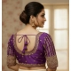 Women's Phantom Silk Embroidered Designer Neck Padded Blouse (Purple 38 Ready (Alterable up to 42)