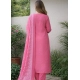 Women's Chanderi Silk Ethnic Motif Round 3/4th Sleeve Kurti With Pant Dupatta Set (Pink)