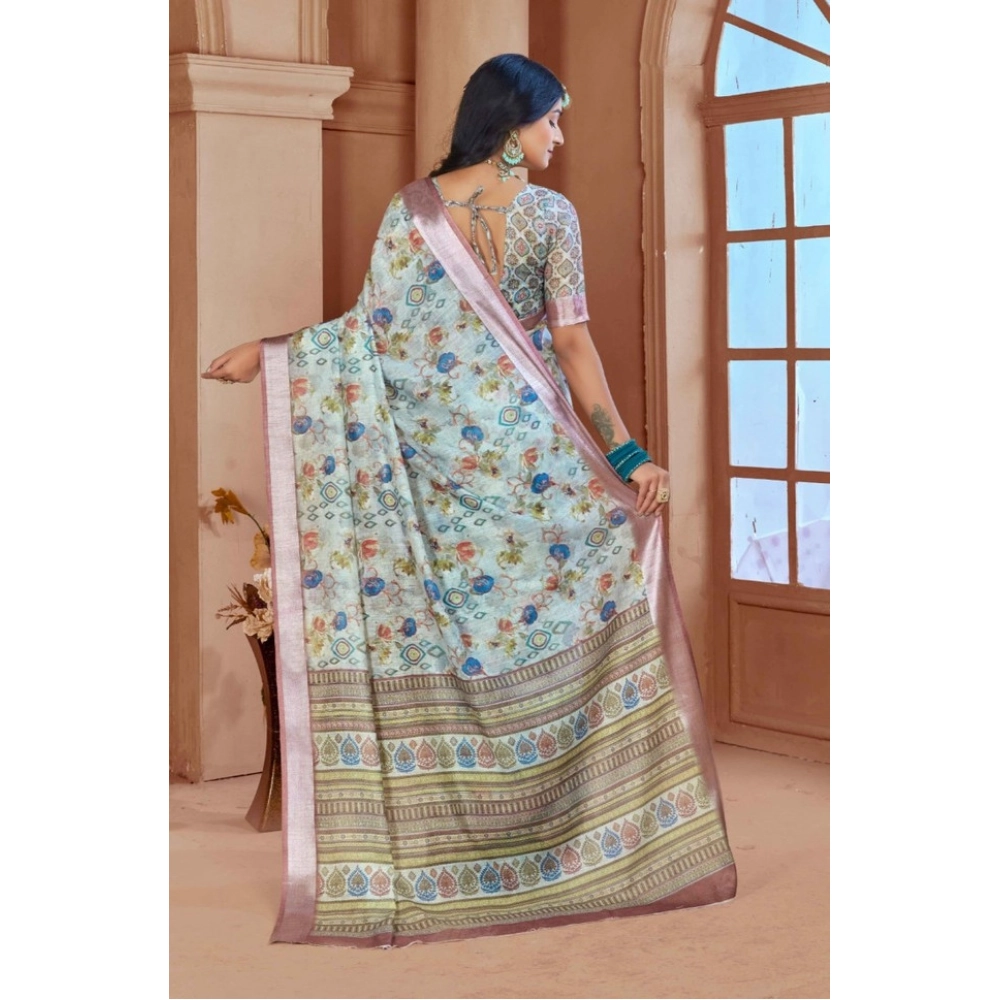 Women's Printed Cotton Linen Saree withPrinted Saree With Unstitched Blouse (Rust , 5-6Mtrs) Women's Printed Cotton Linen Saree withPrinted Saree With Unstitched Blouse (Rust , 5-6Mtrs)