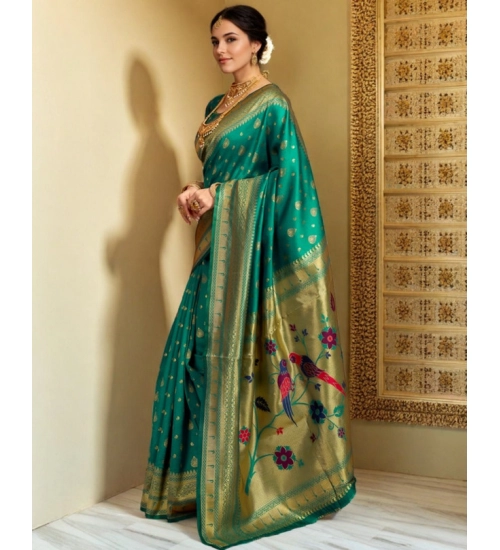 Women's Silk Blend Zari Weaving Saree With Unstitched Blouse 5.5Mtr (Green)
