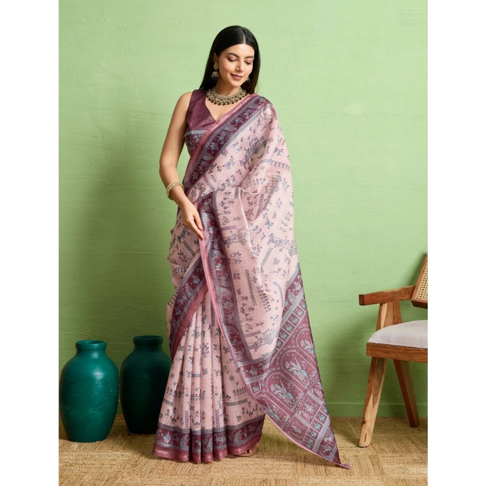 Women's Silk Blend Printed Saree With Unstitched Blouse 5.5Mtr (Grey) Women's Silk Blend Printed Saree With Unstitched Blouse 5.5Mtr (Grey)