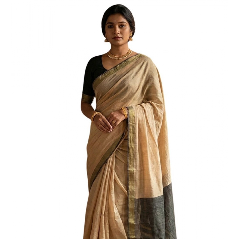 Women's Cotton Printed Saree With Unstitched Blouse 5.5Mtr (Beige) Women's Cotton Printed Saree With Unstitched Blouse 5.5Mtr (Beige)