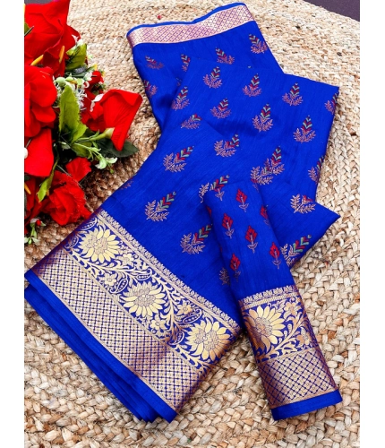 Women's Digital Dolla Silk Printed Saree With Unstitched Blouse 5.5Mtr (Blue)