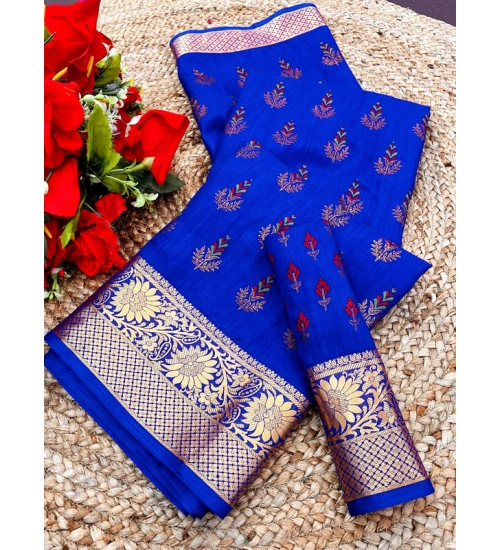 Women's Digital Dolla Silk Printed Saree With Unstitched Blouse 5.5Mtr (Blue)