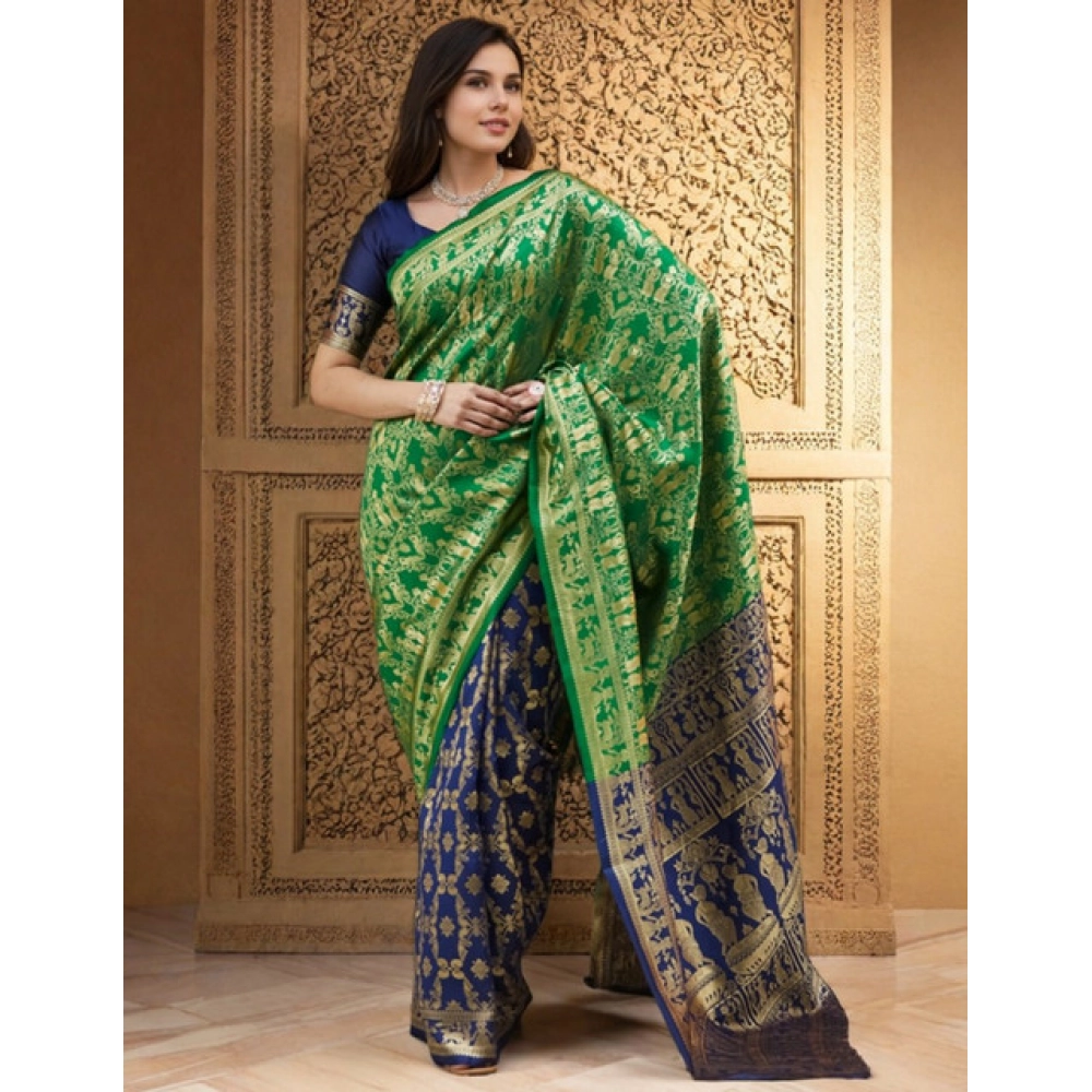 Women's Silk Blend Zari Weaving Saree With Unstitched Blouse 5.5Mtr (Green) Women's Silk Blend Zari Weaving Saree With Unstitched Blouse 5.5Mtr (Green)