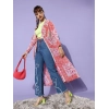 Women's Polyester Floral Long Sleeves Shrug (Pink-Coral)
