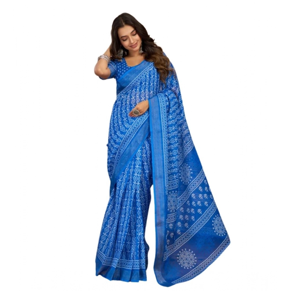 Women's Faux Linen Geometric Print Ready to wear Saree With Unstitched Blouse 5.5Mtr (Blue) Women's Faux Linen Geometric Print Ready to wear Saree With Unstitched Blouse 5.5Mtr (Blue)