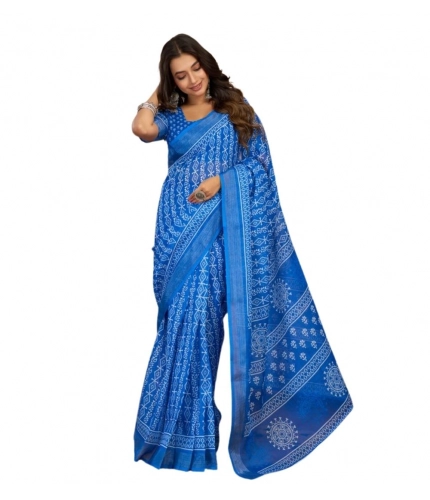 Women's Faux Linen Geometric Print Ready to wear Saree With Unstitched Blouse 5.5Mtr (Blue) Women's Faux Linen Geometric Print Ready to wear Saree With Unstitched Blouse 5.5Mtr (Blue)