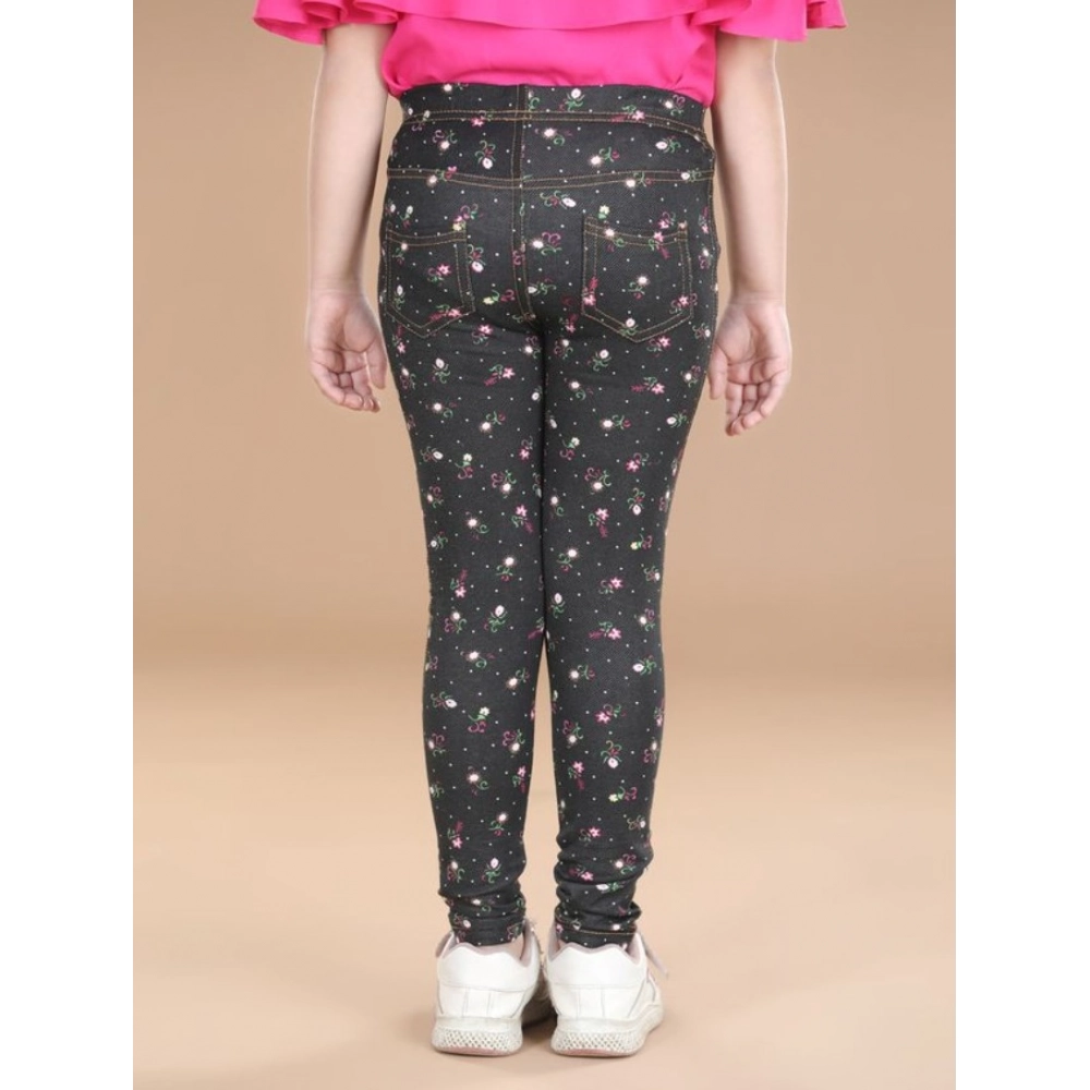 Girl's Cotton Lycra Floral Elasticated Jeggings (Multicolor) Girl's Cotton Lycra Floral Elasticated Jeggings (Multicolor)