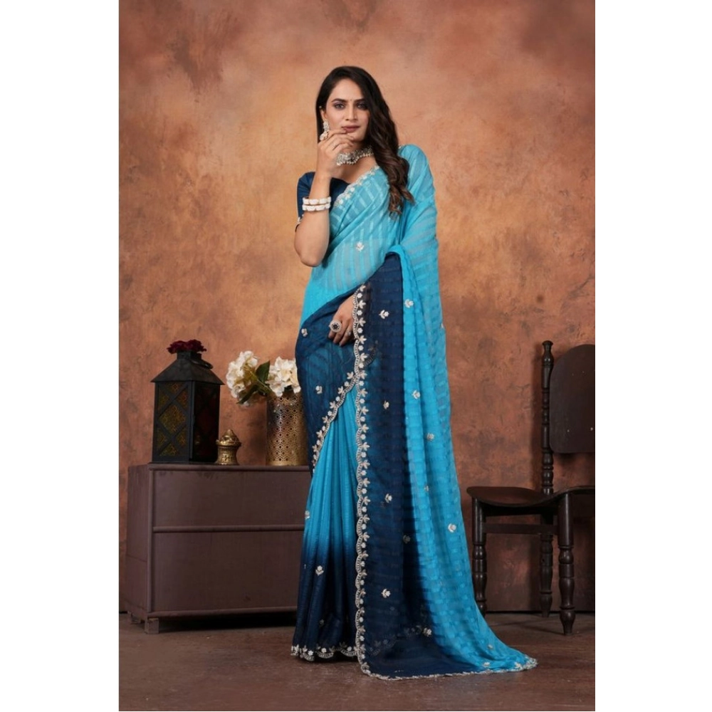 Women's Chiffon Embroidred Saree With Unstitched Blouse 5.5Mtr (Light Blue) Women's Chiffon Embroidred Saree With Unstitched Blouse 5.5Mtr (Light Blue)