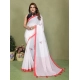Women's Linen Cotton Printed Saree With Unstitched Blouse 5.5Mtr (White)