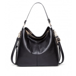 Women's PU Leather Zipper Handbag (Black)