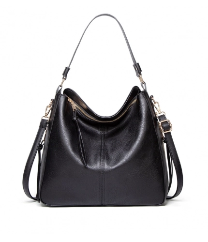 Women's PU Leather Zipper Handbag (Black)