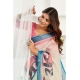 Women's Linen Cotton Printed Ready To Wear Saree With Unstitched Blouse 5.5 Mtr (Cream)