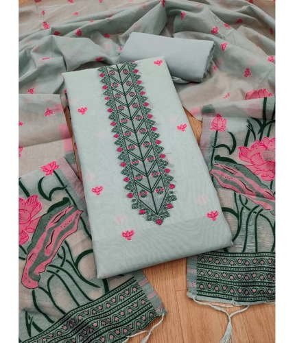 Women's Banarasi Silk Printed Unstitched Salwar Suit Material With Dupatta (Grey, 3Mtrs)