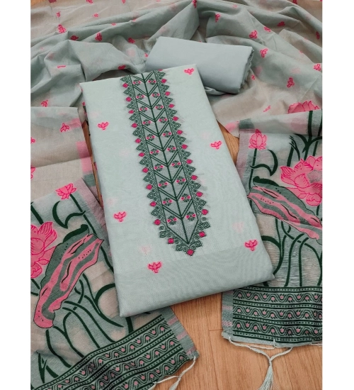 Women's Banarasi Silk Printed Unstitched Salwar Suit Material With Dupatta (Grey, 3Mtrs)