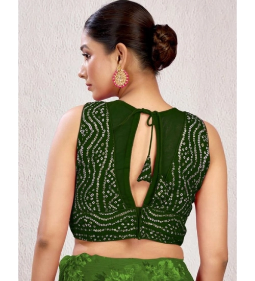 Women's Rayon Cotton Bandhani Printed Halter Neck Non Padded Blouse (Green 38 Ready (Alterable up to 42)