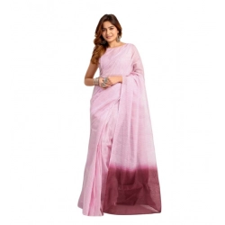 Women's Linen Cotton Printed Ready To Wear With Pocket Saree With Unstitched Blouse 5.5 Mtr (Light_Pink)