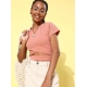 Women's Polyester Lycra Solid Short Sleeve Top (Pink)