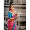 Dropship Women's Litchi silk Printed Saree With Unstitched Blouse (Pink)