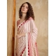 Women's Satin Crepe Printed Saree With Unstitched Blouse 5.5Mtr (Off White)