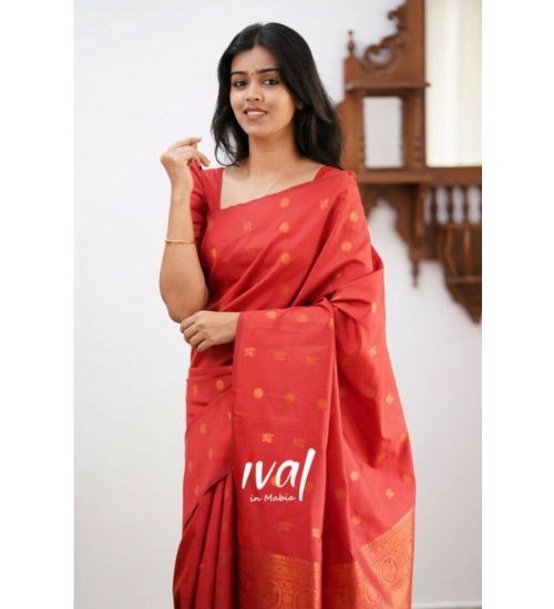 Women's Soft Lichi Silk Printed Saree With Unstitched Blouse 5.5Mtr (Red) Women's Soft Lichi Silk Printed Saree With Unstitched Blouse 5.5Mtr (Red)