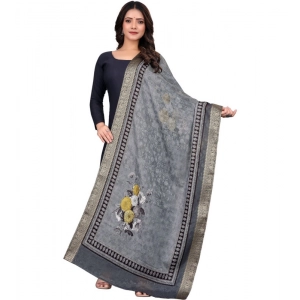 Generic Women's chanderi silk  Printed Dupatta (Gray, Length: 2 Mtr)