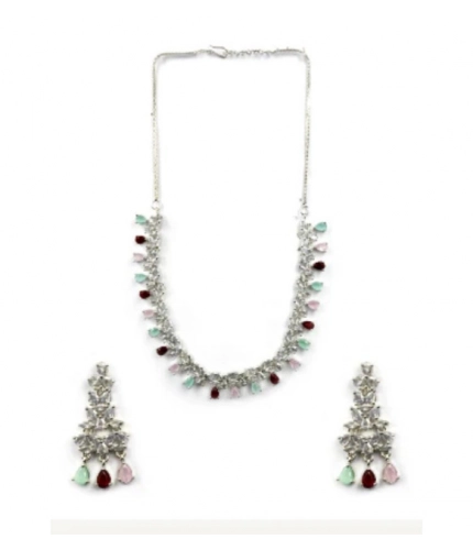 Women's Brass Silver Plated Necklace set (Multicolor)