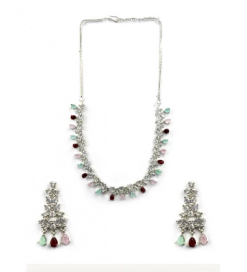 Women's Brass Silver Plated Necklace set (Multicolor)