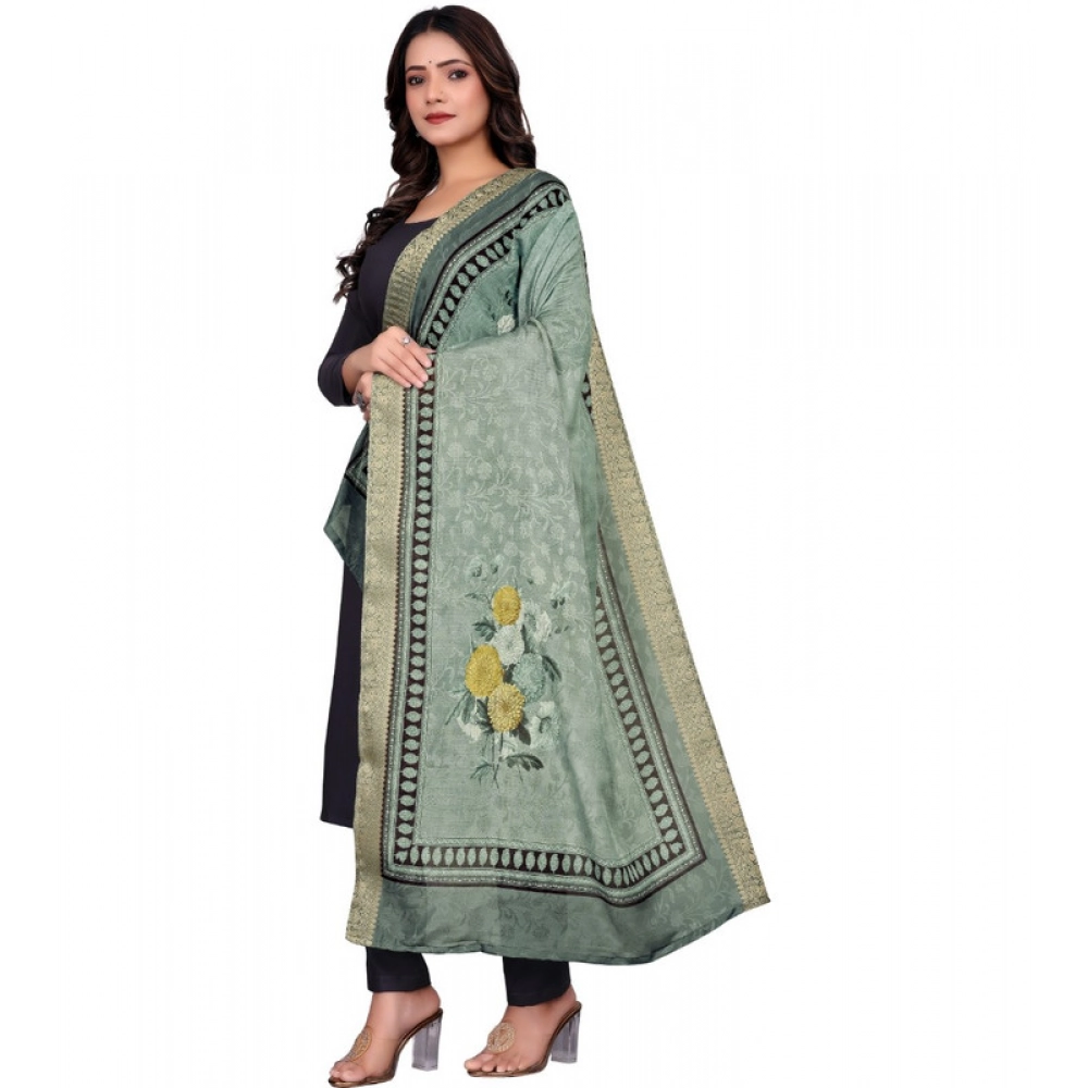 Women's chanderi silk Printed Dupatta (Green, Length: 2 Mtr) Women's chanderi silk Printed Dupatta (Green, Length: 2 Mtr)