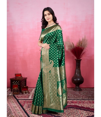 Women's Banarasi Silk Printed Saree With Unstitched Blouse 5.5Mtr (Green) Women's Banarasi Silk Printed Saree With Unstitched Blouse 5.5Mtr (Green)