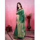 Women's Banarasi Silk Printed Saree With Unstitched Blouse 5.5Mtr (Green)