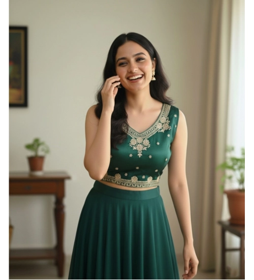 Women's Zimmi Choo Embroidered V-Neck Padded Blouse (Green 38 Ready (Self Alterable 36–40)