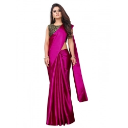 Women's Satin Printed Saree With Unstitched Blouse 5.5Mtr (Rani)