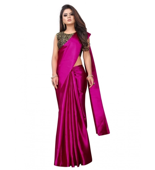 Women's Satin Printed Saree With Unstitched Blouse 5.5Mtr (Rani)