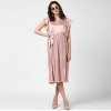 Women's Polyester Pleated Flutter Dress (Champagne Gold)
