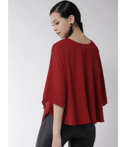 Women's Polyester Solid Cape Sleeve Top (Red)