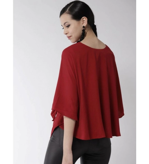 Women's Polyester Solid Cape Sleeve Top (Red) Women's Polyester Solid Cape Sleeve Top (Red)