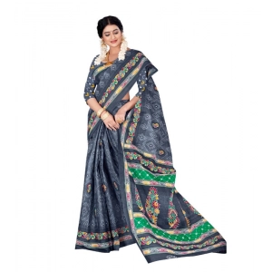 Generic Women's Soft Pure Cotton Printed Saree With Unstitched Blouse 5.5Mtr (Grey)