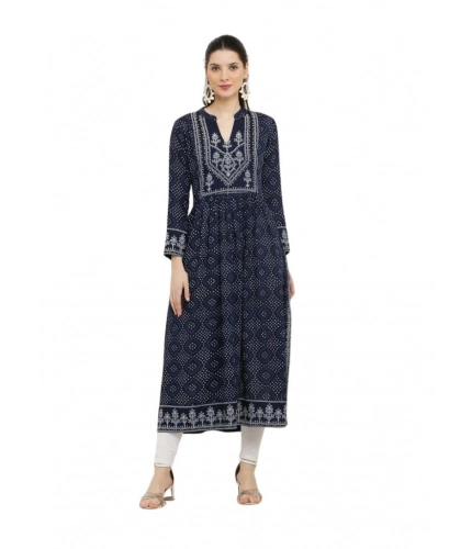 Women's Casual Rayon Full sleeve Kurti (Blue)