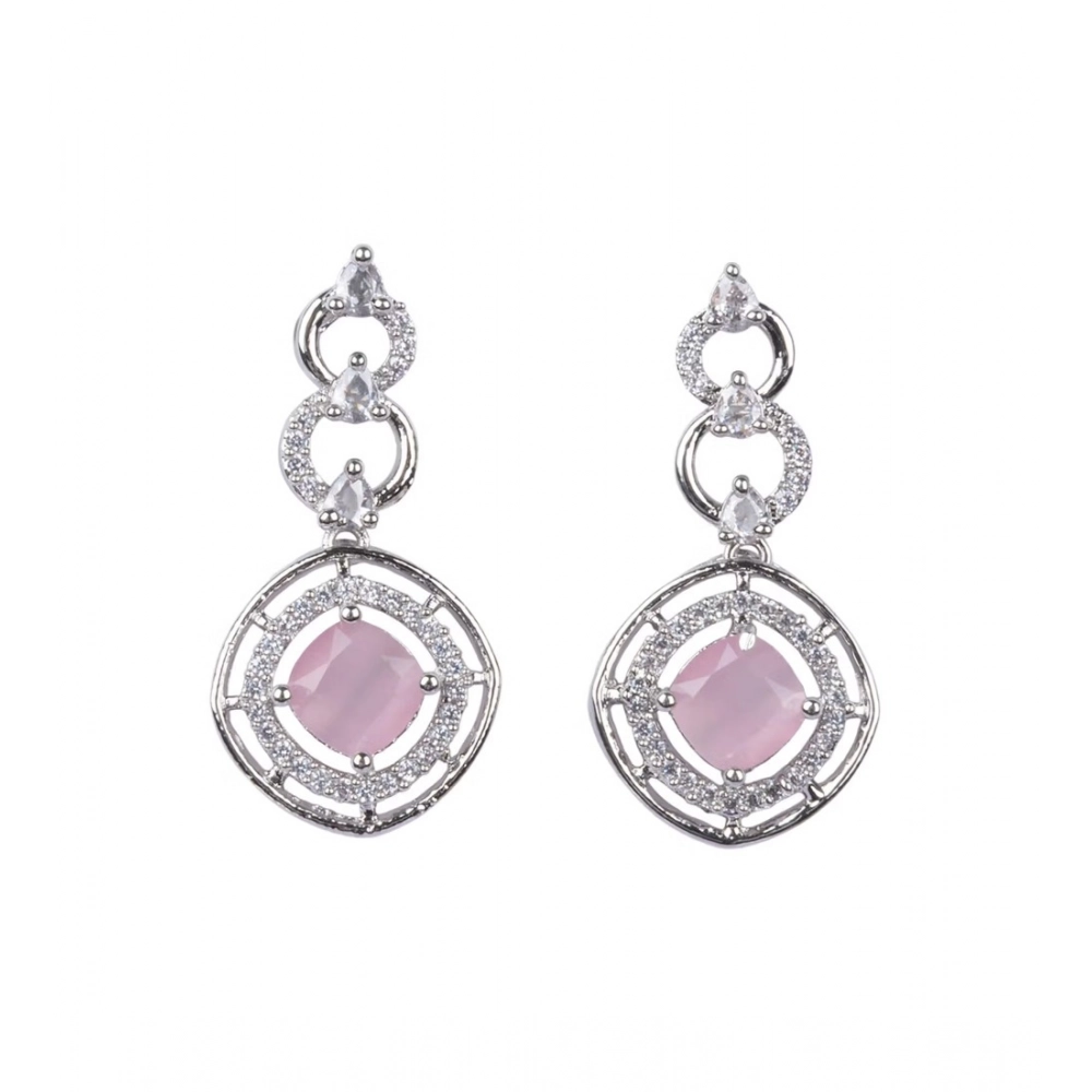 Women's Brass Silver Plated Necklace set (Pink)