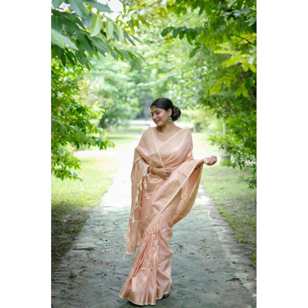 Women's Faux_Banarasi Lining Pattern Saree With Unstitched Blouse 5.5Mtr (Peach) Women's Faux_Banarasi Lining Pattern Saree With Unstitched Blouse 5.5Mtr (Peach)