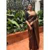 Dropship Women's Litchi silk Printed Saree With Unstitched Blouse (Gold)