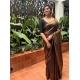 Women's Litchi silk Printed Saree With Unstitched Blouse (Gold)